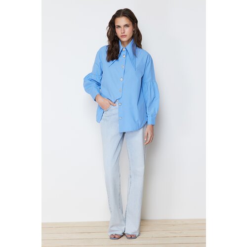 Trendyol Blue Baby Collar Accessory Cotton Woven Shirt Slike