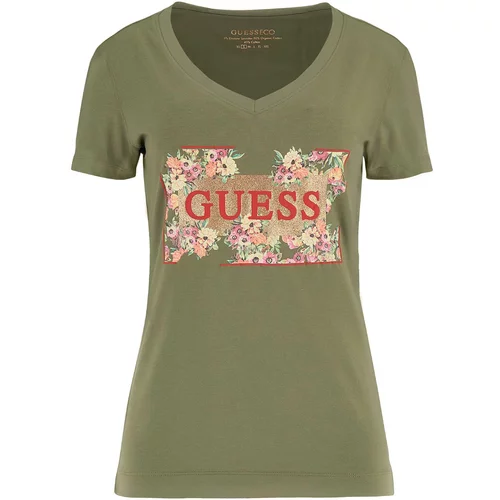 Guess Majica svetlo rjava / oliva / roza / rdeča