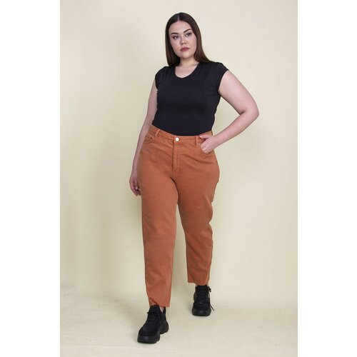 Şans Women's Plus Size Orange 5-Pocket Leg Dirty Stitched Jeans Slike