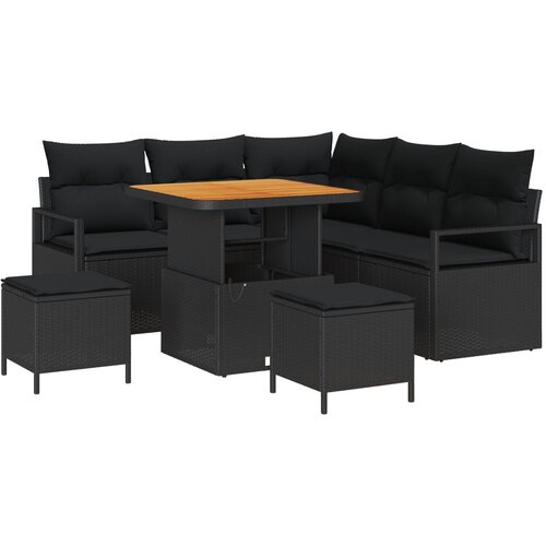 VidaXL 8-dijelni Set Sofe za Vrt s Jastucima Crna Poli Ratan Akacija, 2-sjedala Sofa za Vrt s Jastucima Crna Poli Ratan, 3-dijelni Set za Ručavanje u Vrtu s Jastucima Crna Poli Ratan Akacija Slike