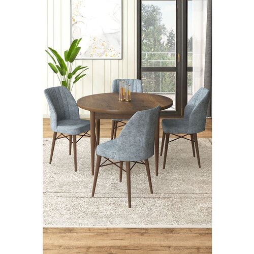 Hanah home Rox - Baroque, Grey BaroqueGrey Dining Table & Chairs Set (5 Pieces) Cene