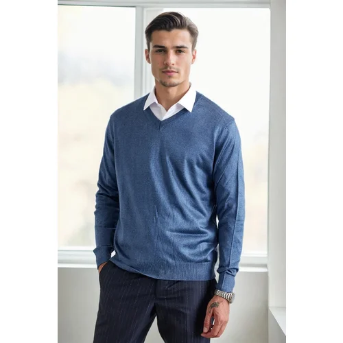 Dewberry 38804 Mens V Neck Knit Sweater-INDIGO