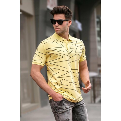 Madmext Men's Polo Neck Yellow Patterned T-Shirt 5817 Slike