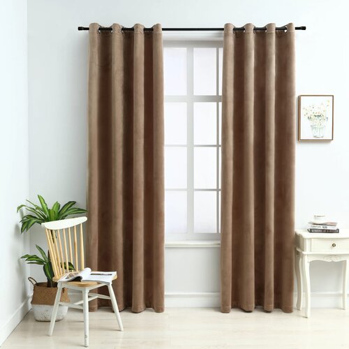 VidaXL Zatemnitvene zavese z obročki 2 kosa žamet bež 140x245 cm Slike