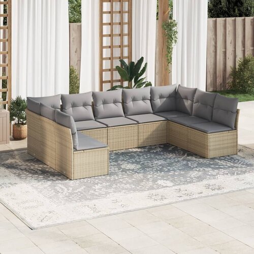 vidaXL 9-dijelni set vrtnih sofa s jastucima bež od poliratana Cijene