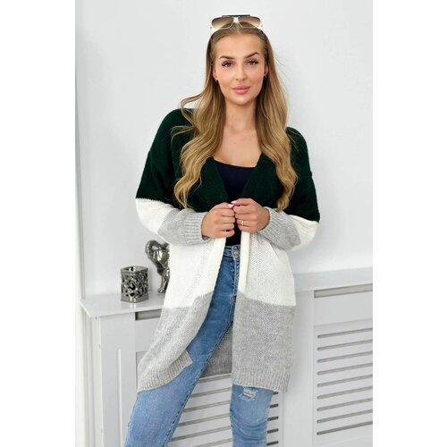 Kesi Sweater with colorful stripes dark green + ecru + gray Slike