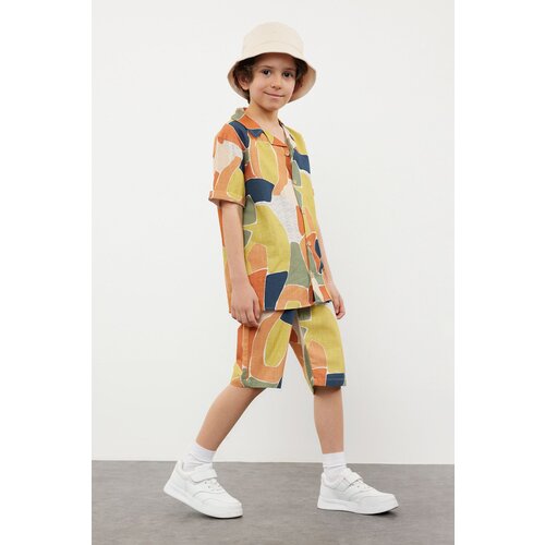 Trendyol Multi-Colored Boy's Patterned Woven Shirt and Woven Trousers Set Top-Bottom Suit Slike