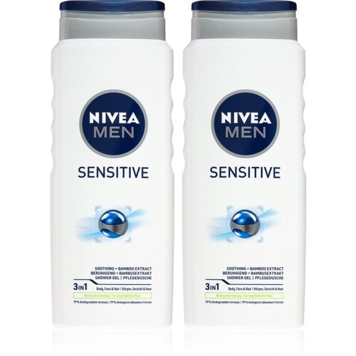 Nivea Men Sensitive gel za prhanje za telo in lase (ugodno pakiranje) Slike