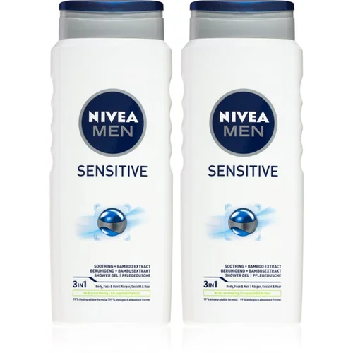 Nivea Men Sensitive gel za prhanje za telo in lase (ugodno pakiranje)