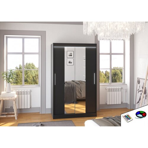 ADRK Klizni ormar SANTOS s ogledalom i LED rasvjetom, 120 cm - CRNA Cene