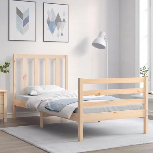 vidaXL Okvir kreveta s uzglavljem 3FT za jednu osobu od masivnog drva