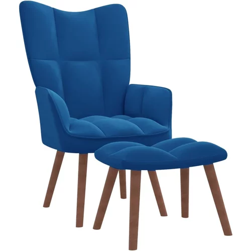 Stolica za opuštanje s osloncem za noge plava baršunasta