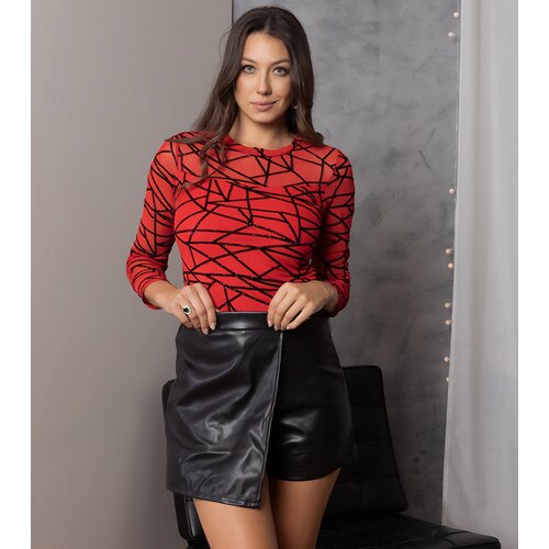 Gemre Red Mesh Blouse with Shiny Eldisa Pattern Slike