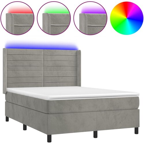 vidaXL Box spring postelja z vzmetnico LED svetlo siva 140x200cm žamet, (20789896) Cene