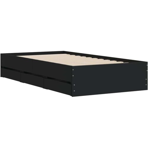 VidaXL Okvir kreveta s ladicama crni 75 x 190 cm konstruirano drvo Slike
