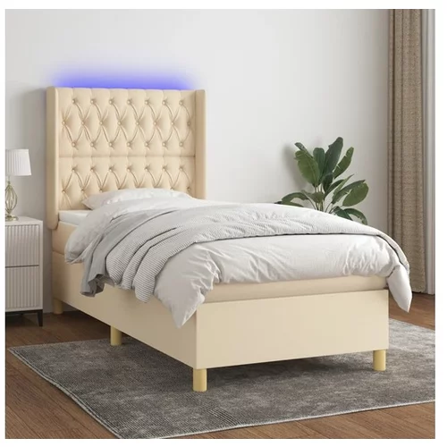 vidaXL Box spring postelja z vzmetnico LED krem 90x190 cm bl