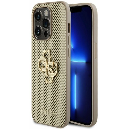 Guess PU Perforated 4G Glitter Metal Logo Zadn&amp;iacute; Kryt pro iPhone 15 Pro Gold Ovitek za telefon Vijolična Slike