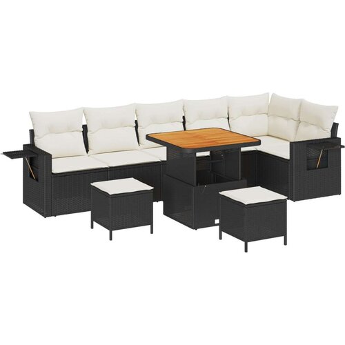  Set od 9 komada vrtnog kauča s jastučićima crna poliratan akacija  Set od 3 komada vrtnog blagovaonskog namještaja s jastučićima Cijene