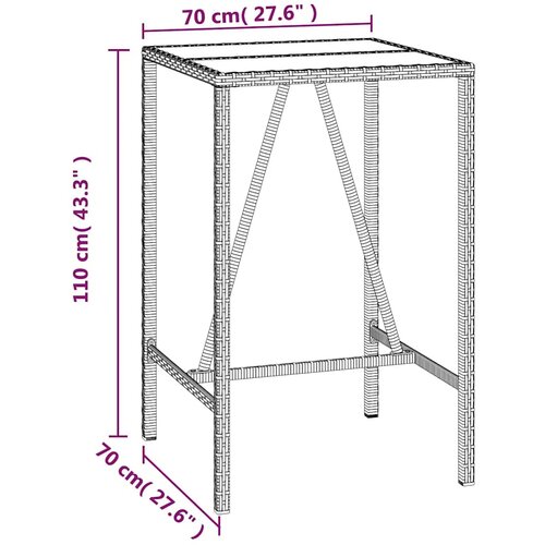 3-dijelni vrtni barski set crni od poliratana i drva bagrema Crna 70 cm table length Slike