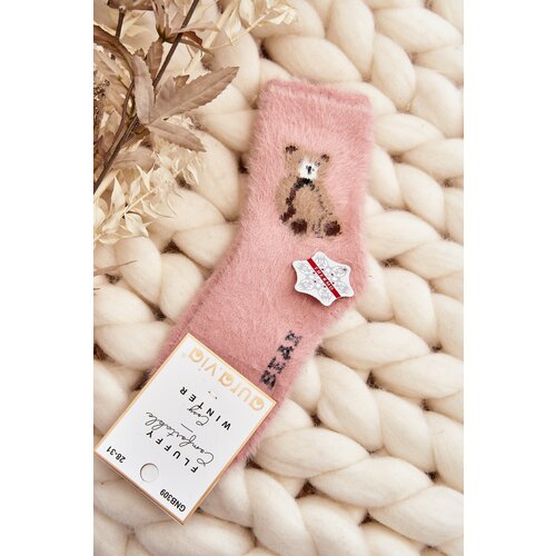 Kesi Children's fur socks with teddy bear, pink Slike