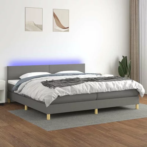  Box spring postelja z vzmetnico LED temno siva 200x200 cm blago, (20789705)