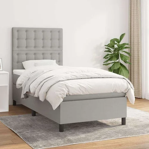  Box spring postelja z vzmetnico svetlo siva 90x200 cm blago, (20846676)