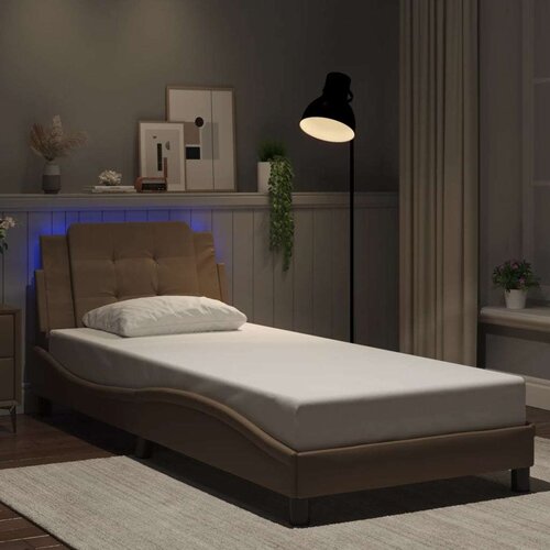 VidaXL Okvir kreveta s LED svjetlom cappuccino 100x200 cm umjetna koža Slike