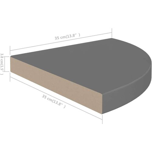 VidaXL 323913 Floating Corner Shelf High Gloss Grey 35x35x3,8 cm MDF Slike