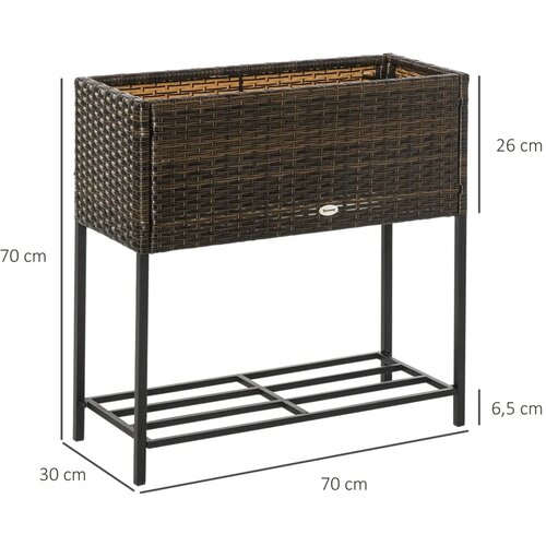  Povi&amp;scaron;ena vrtna gredica cvjetna kutija duboka polica metalni okvir/poli ratan 70 x 30 x 70 cm smeđa/crna Slike