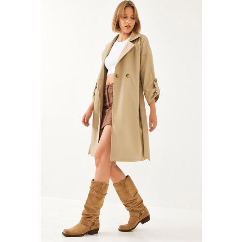 Bianco Lucci Women's Belted Long Trench Coat Slike