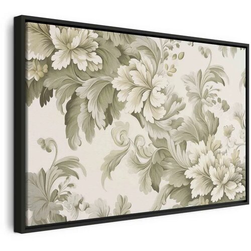  Slika - Retro Vintage Flowers in Delicate Cream and Green Colors 60x40 U crnom drvenom okviru Cijene