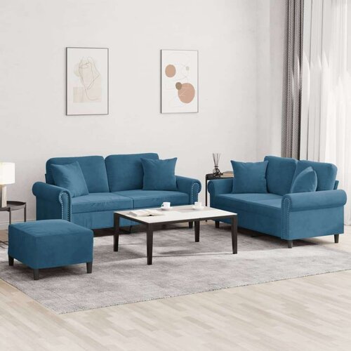 vidaXL 3 dijelni set sofa s jastucima plavi bar&scaron;unasti Cijene