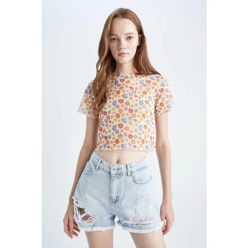 Defacto Slim Fit Crew Neck Floral Print Short Sleeve T-Shirt