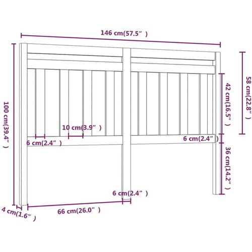  Uzglavlje za krevet 146 x 4 x 100 cm od masivne borovine Slike