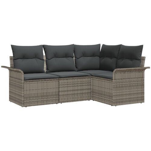 vidaXL 4 dijelni vrtni sofa set s jastučićima siva poliratan, 2-sjedna vrtna sofa s pohranom i jastučićima siva poliratan Cene