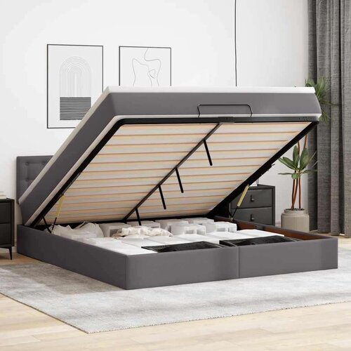 vidaXL Otomanski posteljni okvir z vzmetnico siv 180x200 cm um. usnje Cene