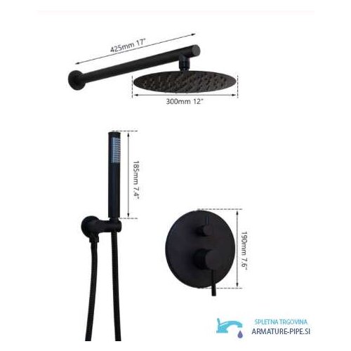  Crni podometni tu&amp;scaron; sustav - dva izlaza | Crni tu&amp;scaron; EYN BP1225&amp;lt;span&amp;gt; - &amp;lt;/span&amp;gt;30 cm Slike
