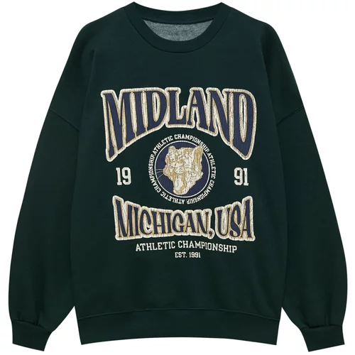 Pull&Bear Sweater majica svijetlobež / mornarsko plava / smaragdno zelena / bijela