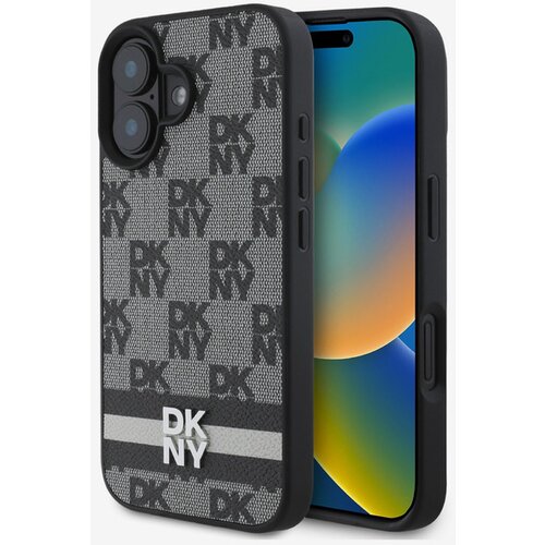 Dkny PU Leather Checkered Pattern and Stripe Zadn&iacute; Kryt pro iPhone 16 Black Ovitek za telefon Vijolična Cene