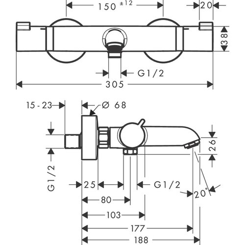 Hansgrohe termostatska armatura za tu&amp;scaron;/kopalno kad Ecostat Comfort (13114670) - črna mat Slike