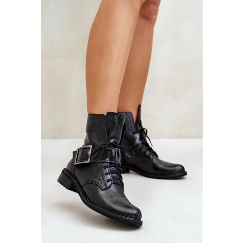 Zazoo 2949 Leather Boots With Buckle Black Slike