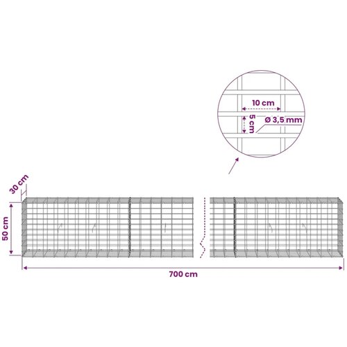  Gabion s žicom debljine 3 5 mm i mrežom 5x10 cm 700x30x50 cm - 30 cm 50 cm 700 cm Slike