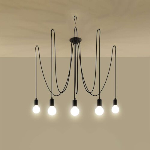  Sollux SL.0371 - Luster na sajli EDISON 5, 5xE27/60W/230V, pauk, crni Slike