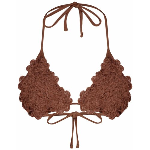 Trendyol Brown Triangle Floral Appliqué Knitwear Bikini Top Slike
