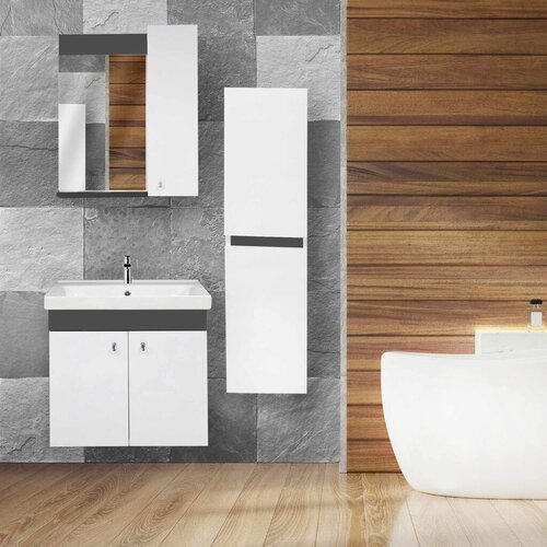 Skye_Decor Set kupatilskog ormarića sa umivaonikom i ogledalom, 3 dela, Beli Slike