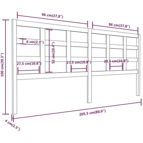  Uzglavlje za krevet crno 205 5 x 4 x 100 cm od masivne borovine Slike