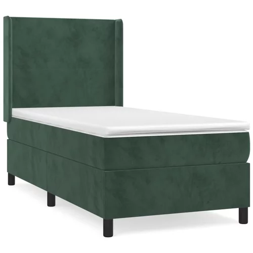 vidaXL Box spring postelja z vzmetnico temno zelen 90x190 cm žamet, (20895798)