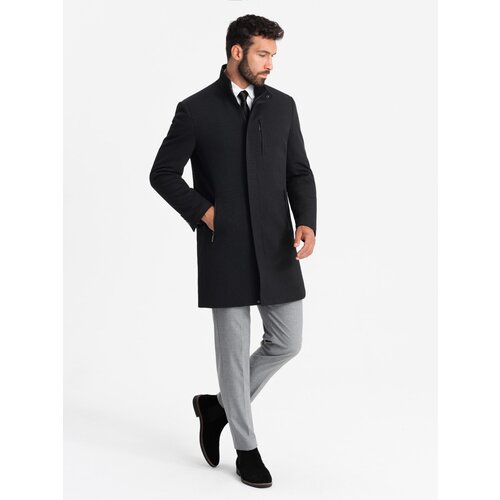 Ombre Fitted structured men's high collar coat - black Slike