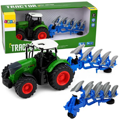  Agricultural Farm Tractor With Double-Furrow Plow Rubber Wheels Green 1:24 Cene