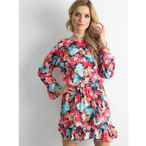 Fashionhunters Red dress with a colorful floral pattern